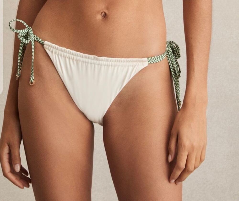 Reiss Rue Chequered-Tie Bikini Bottoms White/Green Size 10 (New with tags)